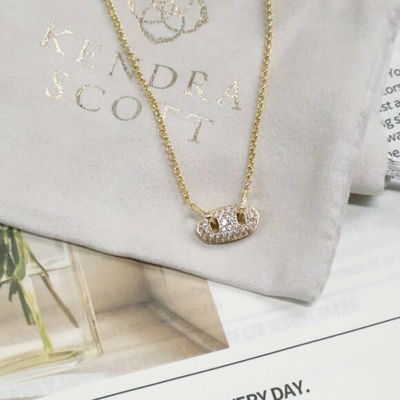 Kendra Scott Bailey Gold White CZ Pave Necklace - Picture 2 of 2